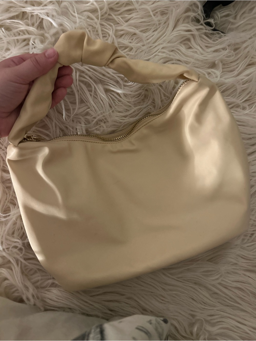 Stoney Clover Lane Satin Soft Gathered Handle Shoulder Bag in Tan